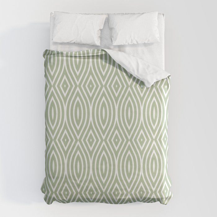 Decorative Boho Geo Pattern, Sage Green and White Duvet Cover Gallery Image 6
