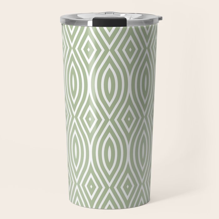 Decorative Boho Geo Pattern, Sage Green and White Travel Mug Gallery Image 1