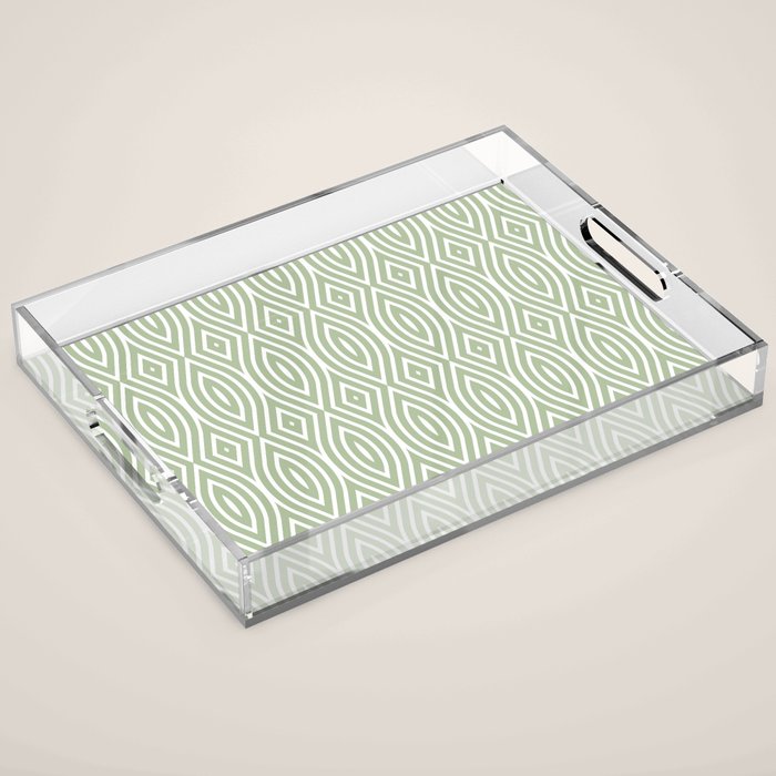 Decorative Boho Geo Pattern, Sage Green and White Acrylic Tray Gallery Image 1