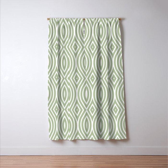 Decorative Boho Geo Pattern, Sage Green and White Window Curtain Gallery Image 3