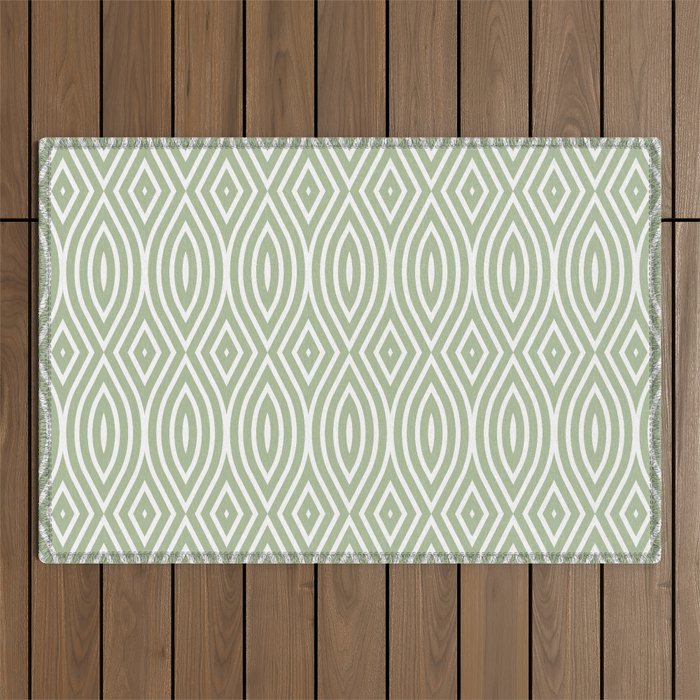 Decorative Boho Geo Pattern, Sage Green and White Outdoor Rug Gallery Image 1