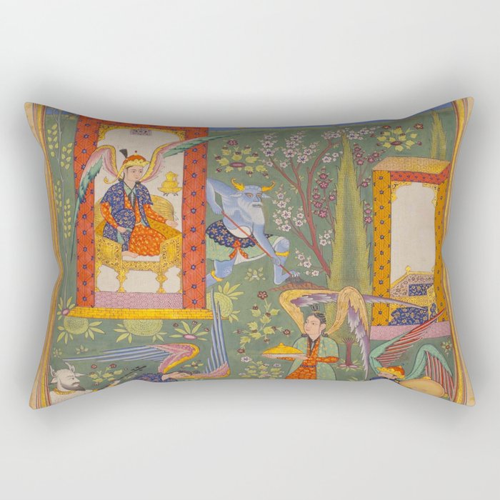 The picture of the Garden of Paradise, and the Queen of the Fairies on her throne, being joyous and merry Islamic Antique Art  Rectangular Pillow Gallery Image 1