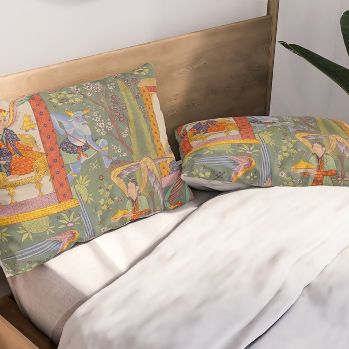 The picture of the Garden of Paradise, and the Queen of the Fairies on her throne, being joyous and merry Islamic Antique Art  Pillow Sham Gallery Image 2
