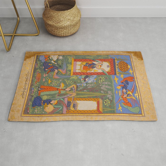 The picture of the Garden of Paradise, and the Queen of the Fairies on her throne, being joyous and merry Islamic Antique Art  Rug Gallery Image 1