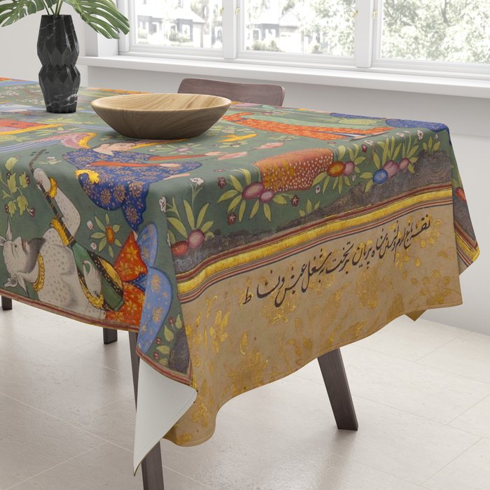 The picture of the Garden of Paradise, and the Queen of the Fairies on her throne, being joyous and merry Islamic Antique Art  Tablecloth Gallery Image 3
