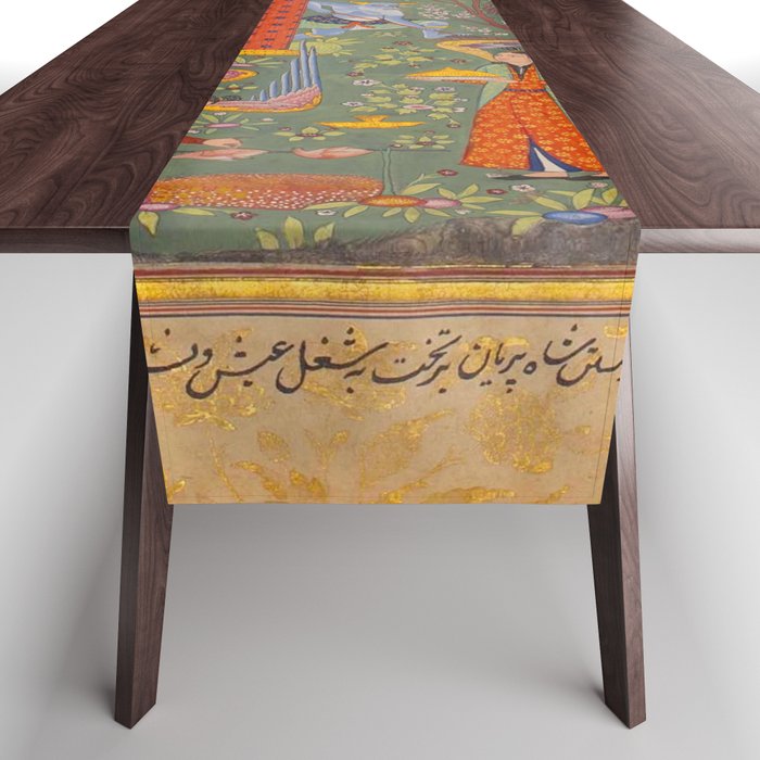The picture of the Garden of Paradise, and the Queen of the Fairies on her throne, being joyous and merry Islamic Antique Art  Table Runner Gallery Image 1