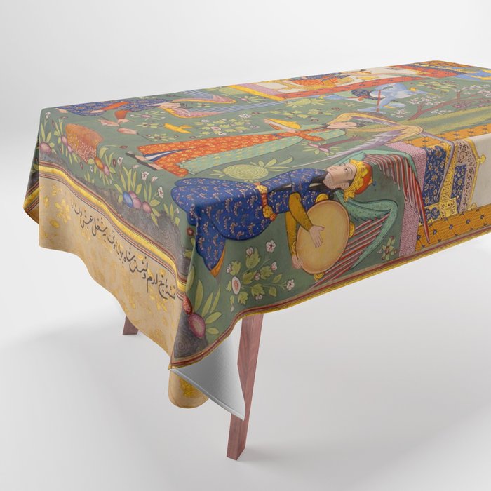 The picture of the Garden of Paradise, and the Queen of the Fairies on her throne, being joyous and merry Islamic Antique Art  Tablecloth Gallery Image 1