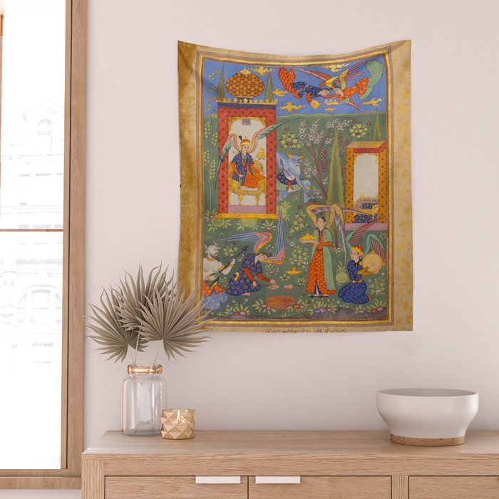 The picture of the Garden of Paradise, and the Queen of the Fairies on her throne, being joyous and merry Islamic Antique Art  Wall Tapestry Gallery Image 2