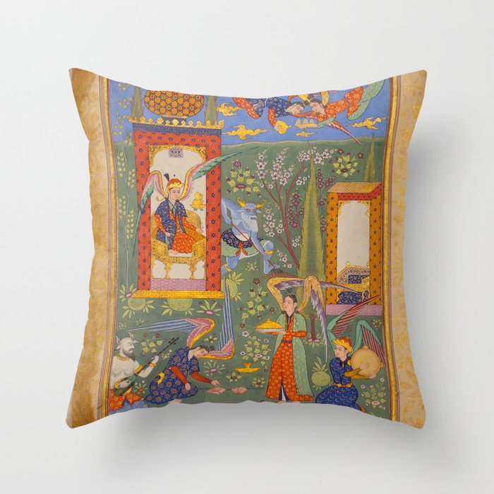 The picture of the Garden of Paradise, and the Queen of the Fairies on her throne, being joyous and merry Islamic Antique Art  Throw Pillow Gallery Image 6