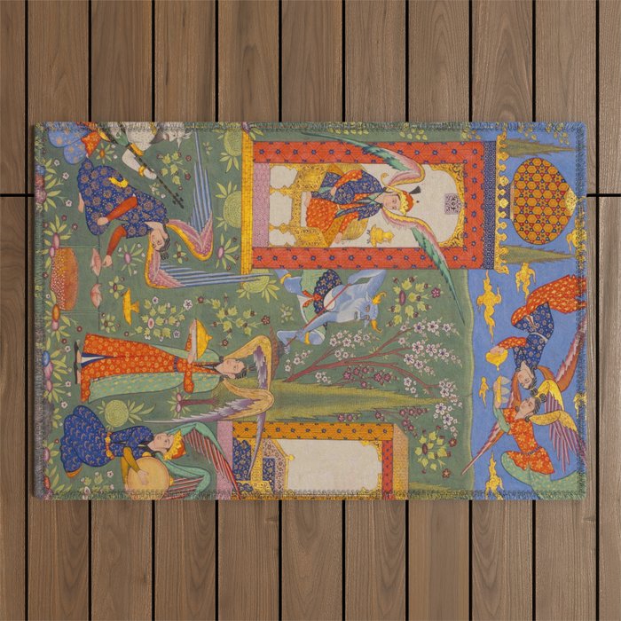 The picture of the Garden of Paradise, and the Queen of the Fairies on her throne, being joyous and merry Islamic Antique Art  Outdoor Rug Gallery Image 1