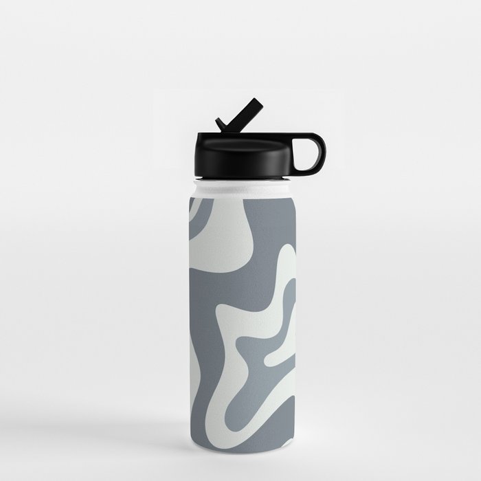 Liquid Swirl Abstract Pattern in Gray Monochrome  Water Bottle Gallery Image 1