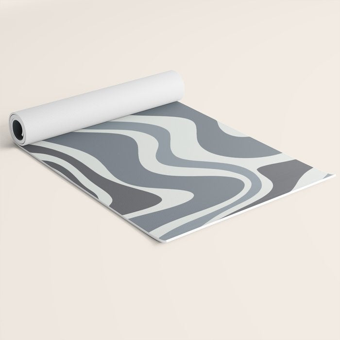 Liquid Swirl Abstract Pattern in Gray Monochrome  Yoga Mat Gallery Image 2