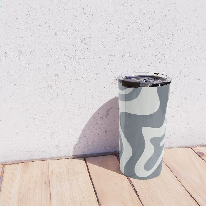 Liquid Swirl Abstract Pattern in Gray Monochrome  Travel Mug Gallery Image 4