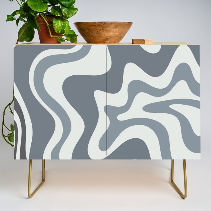 Liquid Swirl Abstract Pattern in Gray Monochrome  Credenza Gallery Image 1