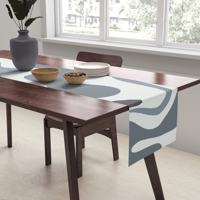 Liquid Swirl Abstract Pattern in Gray Monochrome  Table Runner Gallery Image 2