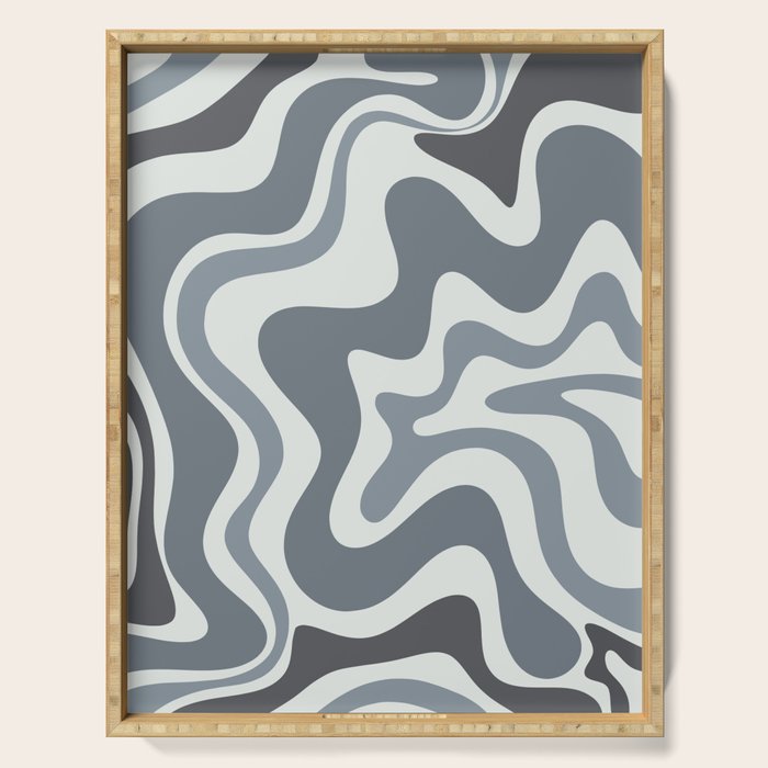 Liquid Swirl Abstract Pattern in Gray Monochrome  Serving Tray Gallery Image 1