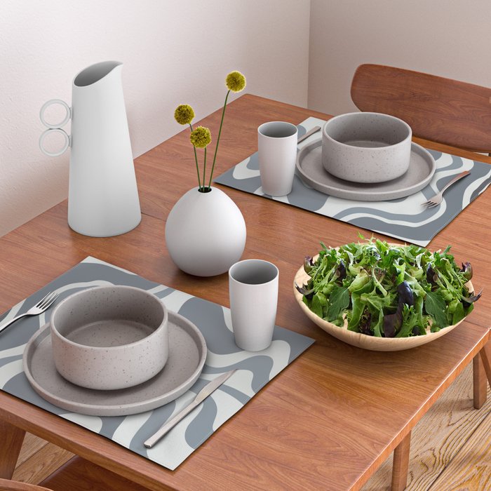 Liquid Swirl Abstract Pattern in Gray Monochrome  Placemat Gallery Image 2