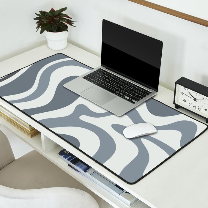Liquid Swirl Abstract Pattern in Gray Monochrome  Desk Mat Gallery Image 2