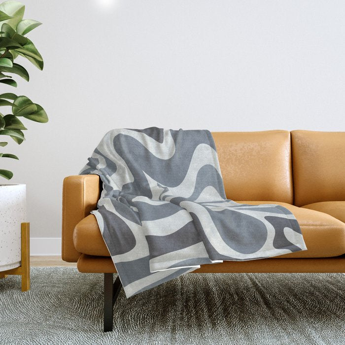 Liquid Swirl Abstract Pattern in Gray Monochrome  Throw Blanket Gallery Image 1