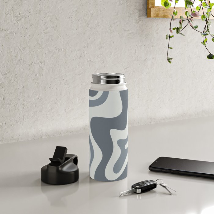 Liquid Swirl Abstract Pattern in Gray Monochrome  Water Bottle Gallery Image 4