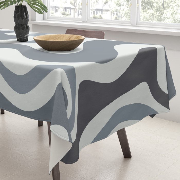 Liquid Swirl Abstract Pattern in Gray Monochrome  Tablecloth Gallery Image 3
