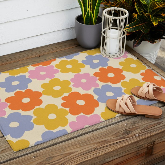 Simple Flower Pattern #1 Outdoor Rug Gallery Image 2