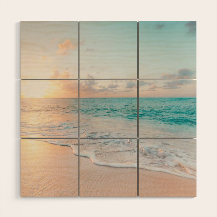 Beautiful tropical turquoise sandy beach photo Wood Wall Art Gallery Image 1