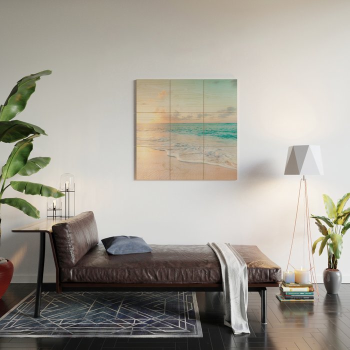 Beautiful tropical turquoise sandy beach photo Wood Wall Art Gallery Image 2