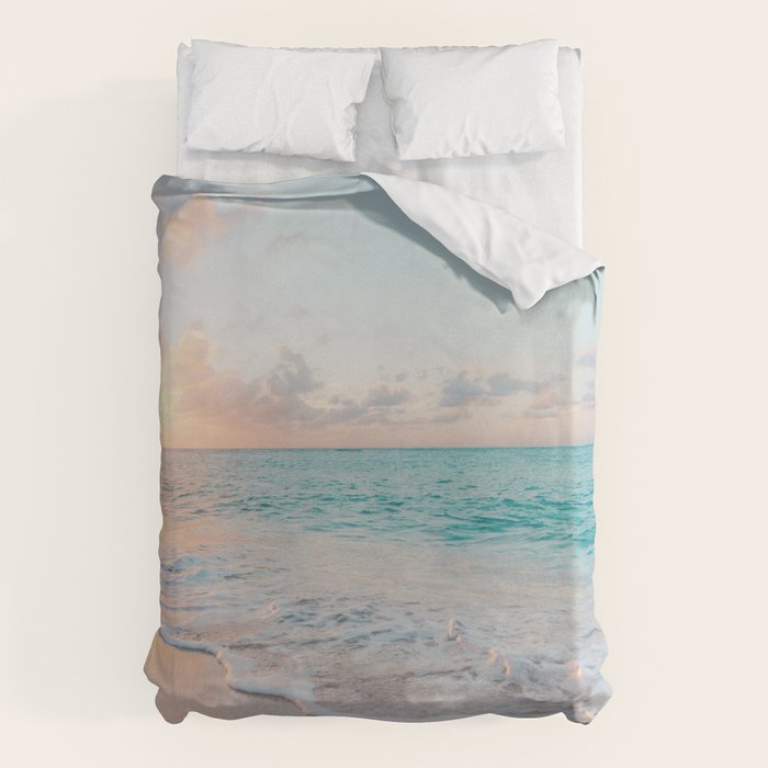 Beautiful tropical turquoise sandy beach photo Duvet Cover Gallery Image 1