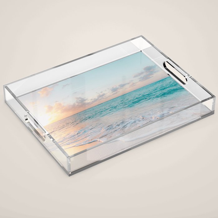 Beautiful tropical turquoise sandy beach photo Acrylic Tray Gallery Image 1
