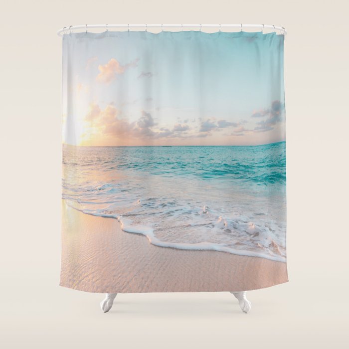 Beautiful tropical turquoise sandy beach photo Shower Curtain Gallery Image 1