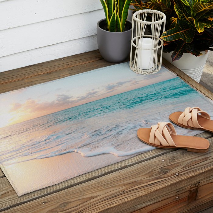 Beautiful tropical turquoise sandy beach photo Outdoor Rug Gallery Image 2