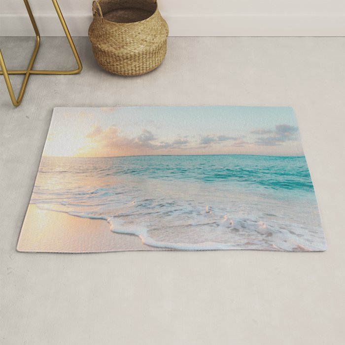 Beautiful tropical turquoise sandy beach photo Rug Gallery Image 1