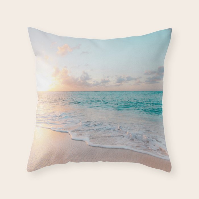 Beautiful tropical turquoise sandy beach photo Throw Pillow Gallery Image 1