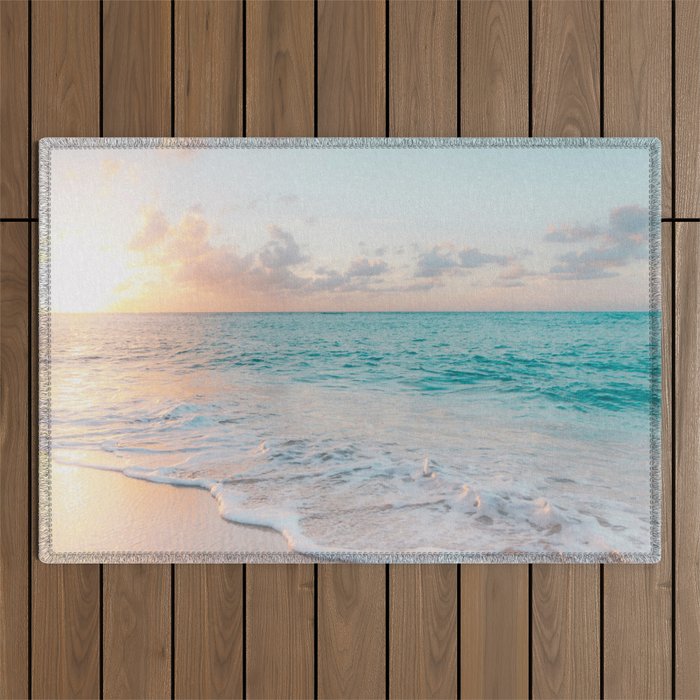 Beautiful tropical turquoise sandy beach photo Outdoor Rug Gallery Image 1