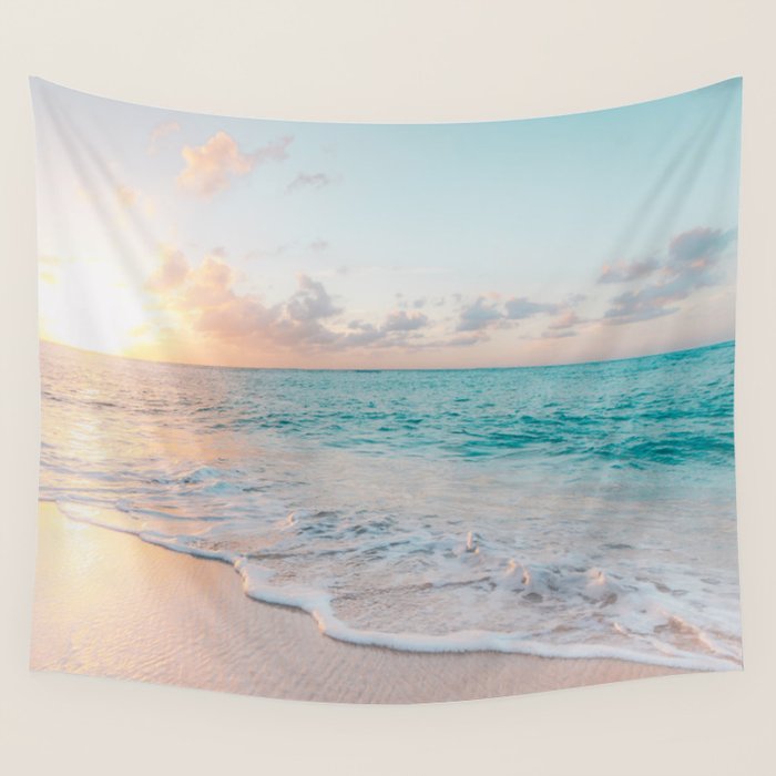 Beautiful tropical turquoise sandy beach photo Wall Tapestry Gallery Image 4