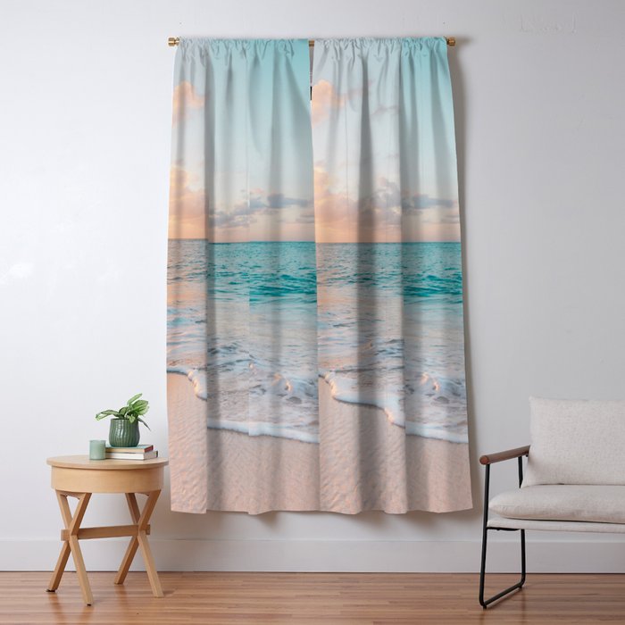 Beautiful tropical turquoise sandy beach photo Window Curtain Gallery Image 1