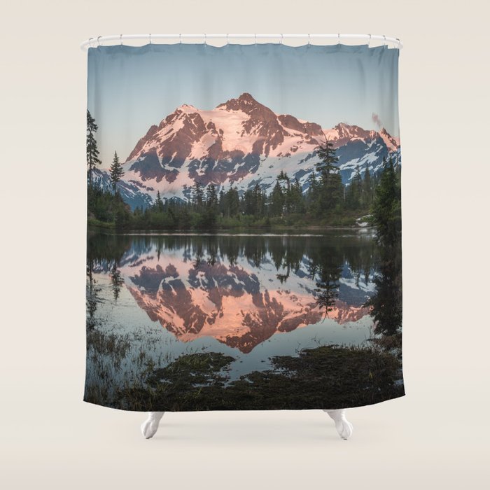 Cascade Sunset - Mt. Shuksan - Nature Photography Shower Curtain Gallery Image 1