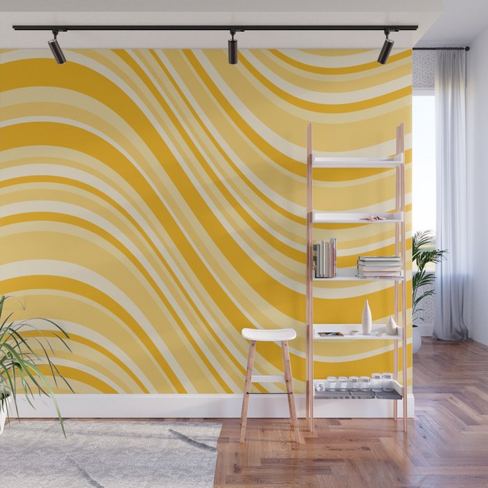 Wavy Stripes XXII - Golden Sunshine Yellow Wall Mural Gallery Image 1