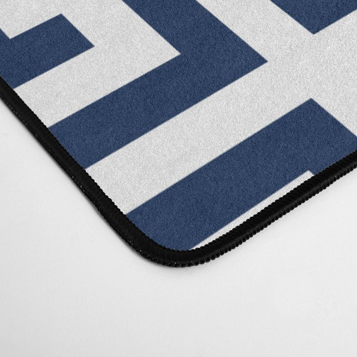 Dark Navy Blue and White Greek Key Pattern Desk Mat Gallery Image 4