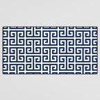 Dark Navy Blue and White Greek Key Pattern Desk Mat Gallery Image 3