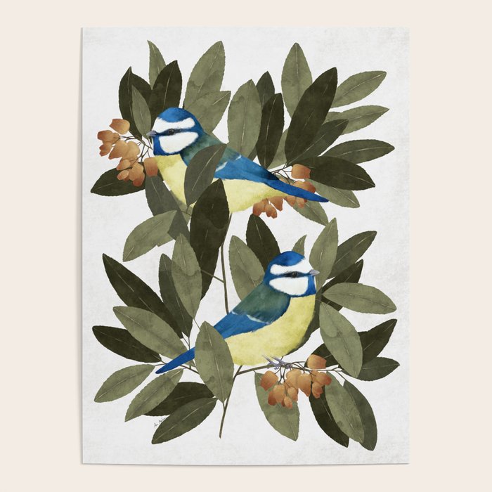 Blue tit and strawberry tree Poster Gallery Image 1