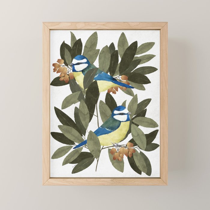 Blue tit and strawberry tree Mini Art Print Gallery Image 1