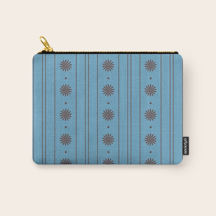 Daisy Stripes Cozy Cottage Pattern in Light Blue and Brown Carry All Pouch Gallery Image 1