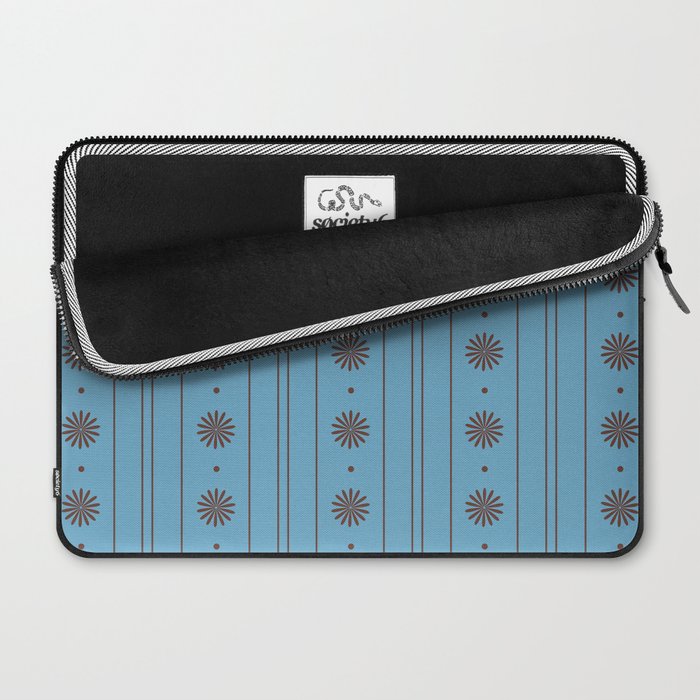 Daisy Stripes Cozy Cottage Pattern in Light Blue and Brown Laptop Sleeve Gallery Image 2