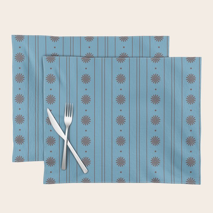 Daisy Stripes Cozy Cottage Pattern in Light Blue and Brown Placemat Gallery Image 1