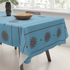 Daisy Stripes Cozy Cottage Pattern in Light Blue and Brown Tablecloth Gallery Image 3