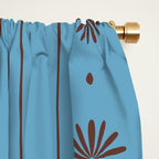 Daisy Stripes Cozy Cottage Pattern in Light Blue and Brown Window Curtain Gallery Image 2