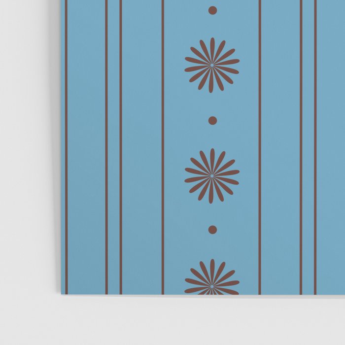 Daisy Stripes Cozy Cottage Pattern in Light Blue and Brown Poster Gallery Image 3