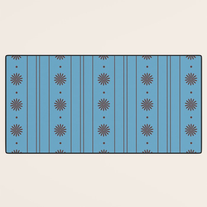 Daisy Stripes Cozy Cottage Pattern in Light Blue and Brown Desk Mat Gallery Image 3